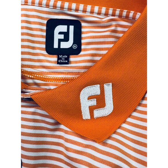 Footjoy Polo Shirt Mens XXL Orange White Stripes Elks Club Stretch Golf - Picture 11 of 13
